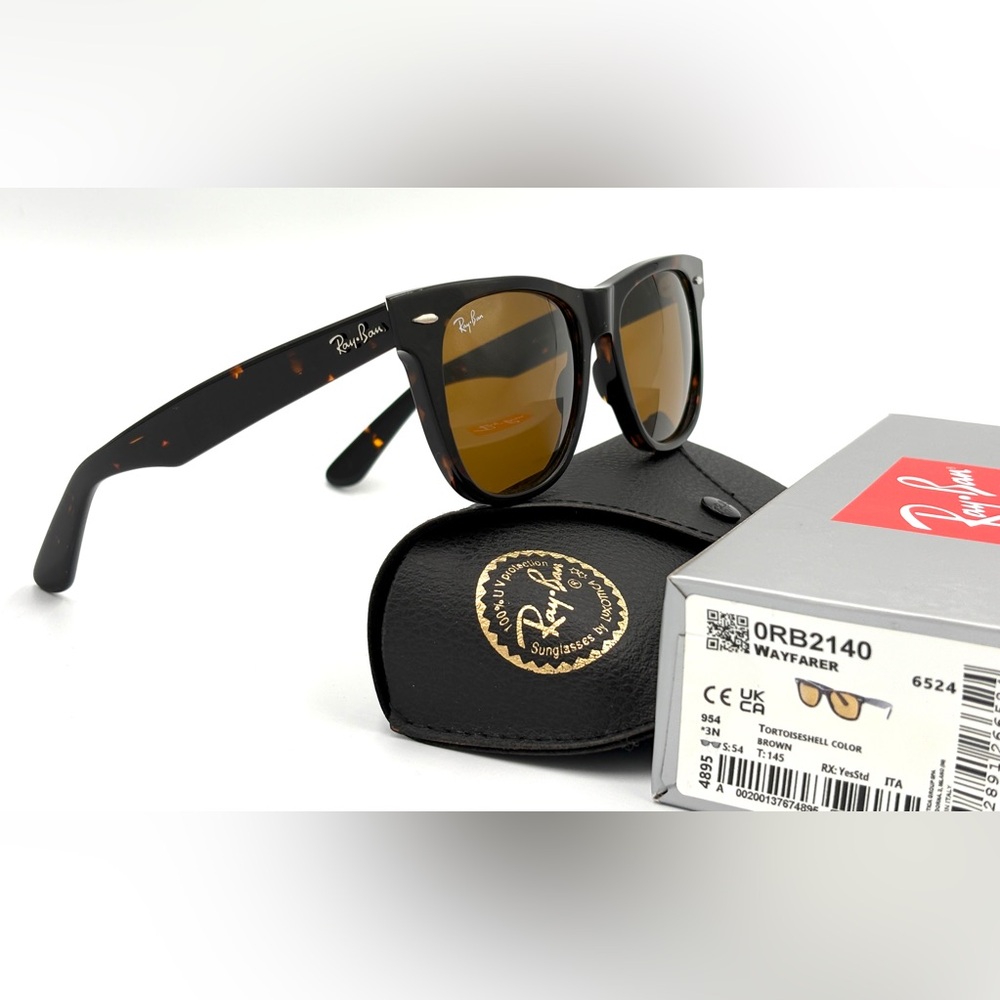 Ray-Ban 54mm Wayfarer RB2140 Tortoise Shell & Brown Lens Sunglasses 54-18-150 - Picture 10 of 11